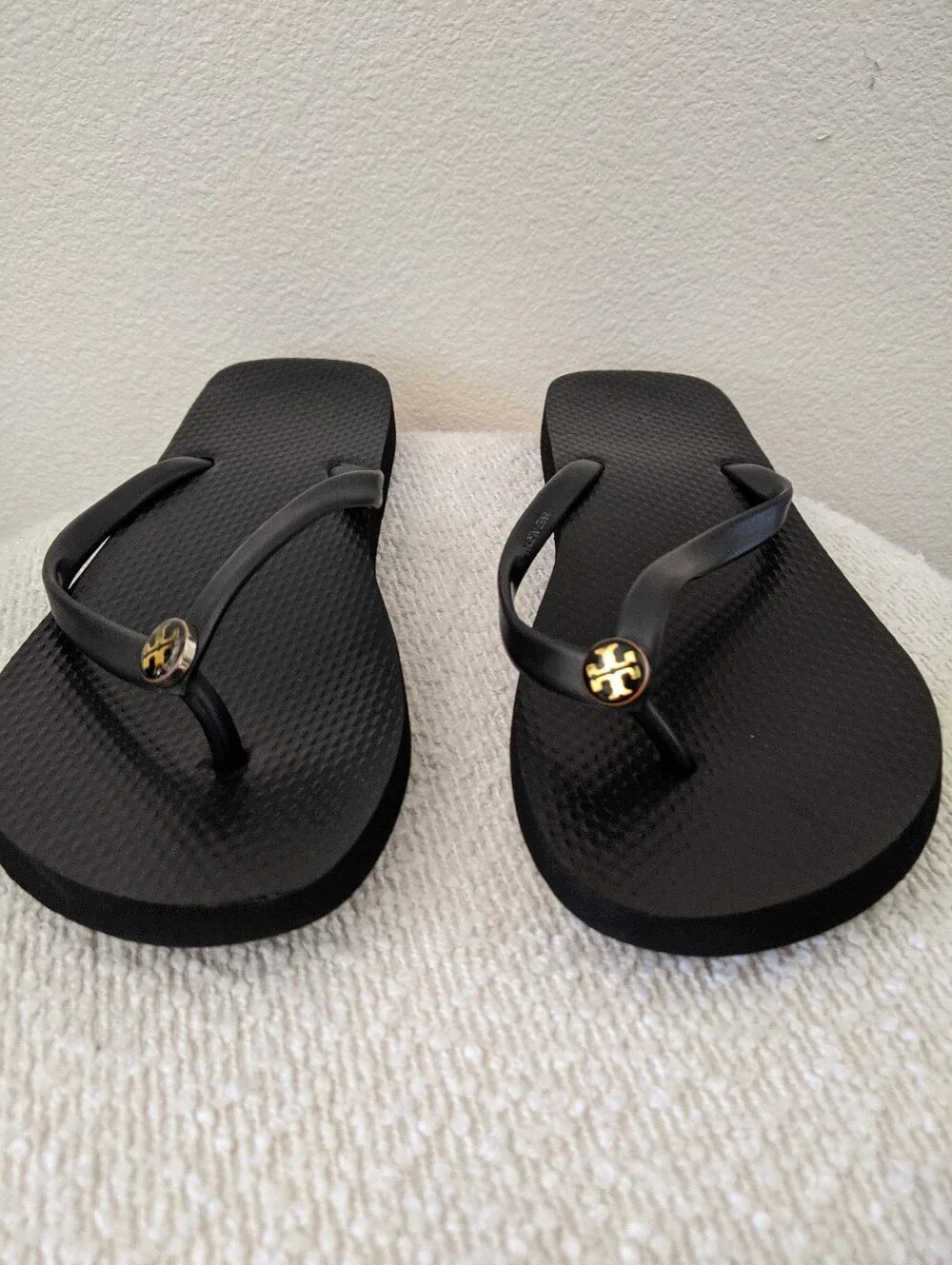 Tory Burch Black Women's Flip Flop Sandals with Gold Logo Accent Size 7.5